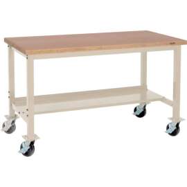 Global Industrial Mobile Production Workbench w/ Shop Top Square Edge, 60"W x 30"D, Tan