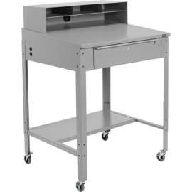 Global Industrial Sloped Mobile Shop Desk w/ Pigeonhole Riser, 34-1/2"W x 30"D, Gray