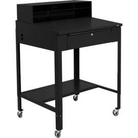 Global Industrial Sloped Mobile Shop Desk w/ Pigeonhole Riser, 34-1/2"W x 30"D, Black