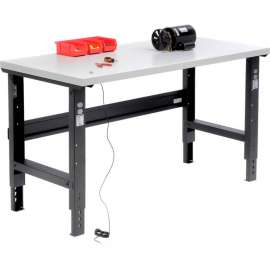 Global Industrial Adjustable Height C-Channel Leg Workbench, ESD Square Edge, Black, 60" x 30"