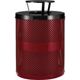 Global Industrial Outdoor Perforated Steel Trash Can With Rain Bonnet Lid, 36 Gallon, Red