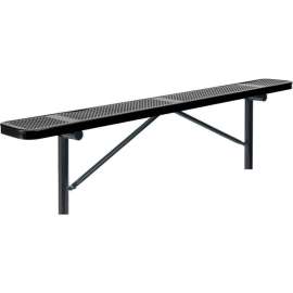 Global Industrial 8' Outdoor Steel Flat Bench, Perforated Metal, In Ground Mount, Black