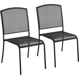 Outdoor Caf? Armless Stacking Chair, Steel Mesh, Black, 2 Pack