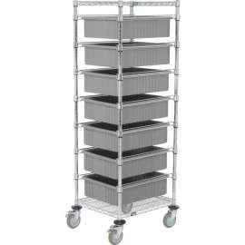 Global Industrial Chrome Wire Cart With (7) 6"H Gray Grid Containers, 21x24x69