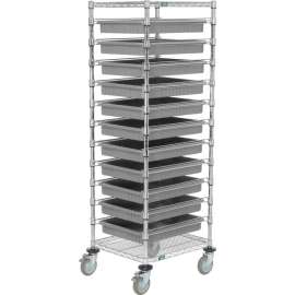 Global Industrial Chrome Wire Cart With (11) 3"H Gray Grid Containers, 21x24x69