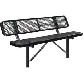Global Industrial 6' Outdoor Steel Bench w/ Backrest, Expanded Metal, In Ground Mount, Black