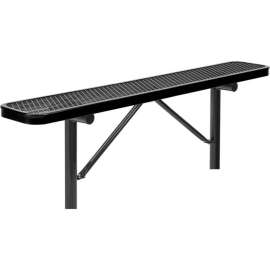 Global Industrial 6' Outdoor Steel Flat Bench, Expanded Metal, In Ground Mount, Black