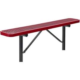Global Industrial 6' Outdoor Steel Flat Bench, Expanded Metal, In Ground Mount, Red