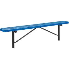 Global Industrial 8' Outdoor Steel Flat Bench, Expanded Metal, In Ground Mount, Blue