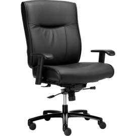 Interion Big & Tall Leather Chair With High Back & Adjustable Arms, Leather, Black
