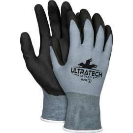 MCR Safety UltraTech® Work Gloves 15 Gauge Gray Nylon Shell Black HPT Palm and Fingertips, XL