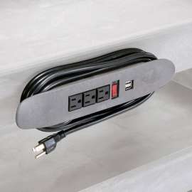 Global Industrial Power Strip for Plastic Carts w/3 Outlets, 14"L x 2"W x 2"H, Black