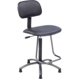 Interion Office Stool with Teardrop Footrest - Vinyl - Black