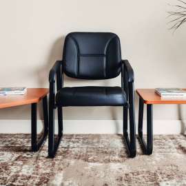 Interion Antimicrobial Synthetic Leather Reception Chair - Black