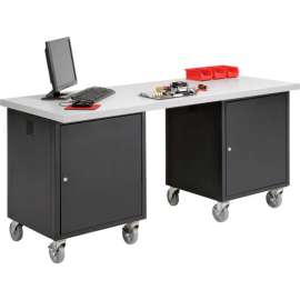 Global Industrial 72 x 30 Mobile Pedestal Computer Workbench - Plastic Square Edge - Black