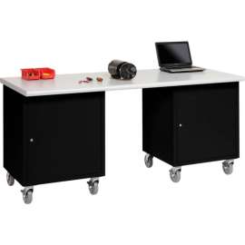 Global Industrial 72 x 30 Mobile Pedestal Computer Workbench - Plastic Safety Edge - Black