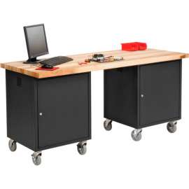 Global Industrial 72 x 30 Mobile Pedestal Computer Workbench - Maple Square Edge - Black