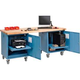 Global Industrial 72 x 30 Mobile Pedestal Computer Workbench - Maple Square Edge - Blue