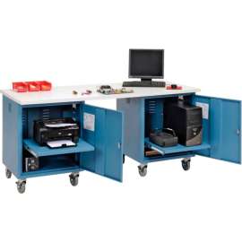 Global Industrial 72 x 30 Mobile Pedestal Computer Workbench - ESD Square Edge - Blue