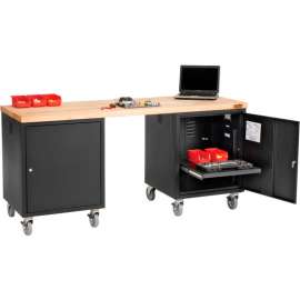 Global Industrial 72 x 24 Mobile Pedestal Computer Workbench - Maple Square Edge - Black