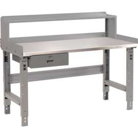 Global Industrial Workbench w/ Stainless Steel Square Edge Top & Riser, 72"W x 30"D, Gray