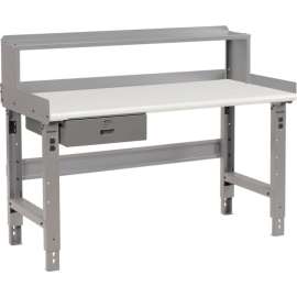 Global Industrial Workbench w/ Laminate Safety Edge Top, Drawer & Riser, 72"W x 30"D, Gray