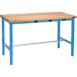 Global Industrial 48 x 30 Adjustable Height Workbench - Power Apron, Birch Square Edge Blue
