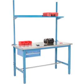 Global Industrial 60x30 Production Workbench Stainless Steel - Drawer, Upright & Shelf - BL