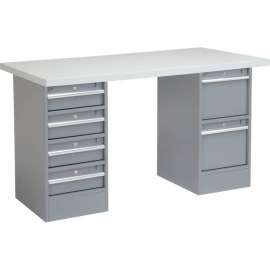 Global Industrial 96 x 30 Pedestal Workbench - 6 Drawers, Plastic Laminate Square Edge - Gray