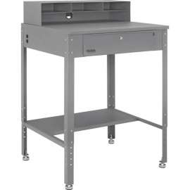 Global Industrial Flat Surfaced Shop Desk w/ Pigeonhole Riser, 34-1/2"W x 30"D, Gray