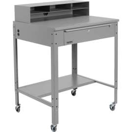 Global Industrial Flat Mobile Shop Desk w/ Pigeonhole Riser, 34-1/2"W x 30"D, Gray
