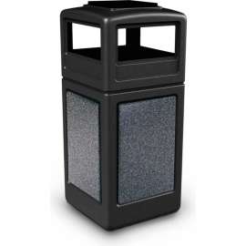 PolyTec Square Waste Container, Ashtray Lid, Black w/Pepperstone Stone Panels, 42-Gallon