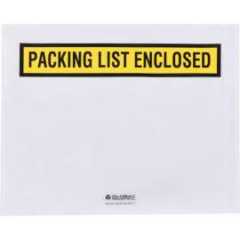 Global Industrial Panel Face Envelopes, "Packing List Enclosed", 12"L x 10"W, Yellow, 500/Pack
