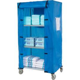 Nexel Galvanized Steel Linen Cart with Nylon Cover, 4 Shelves, 36"L x 24"W x 80"H