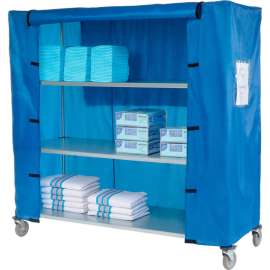 Nexel Galvanized Steel Linen Cart with Nylon Cover, 4 Shelves, 60"L x 18"W x 69"H