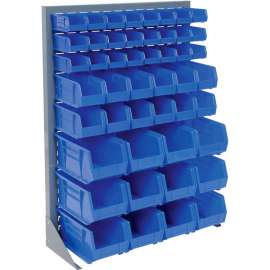 Global Industrial Louvered Bin Rack w/ 16(C), 18(D), 8(F) Blue Bins, 36"W x 15"D x 50"H