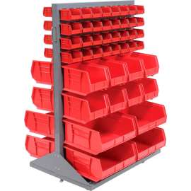 Global Industrial Mobile Double Sided Floor Rack - 88 Red Stacking Bins 36 x 54