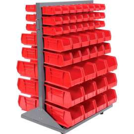 Global Industrial Mobile Floor Rack w/ 48(C), 24(D), 24(F) Red Bins, 36"W x 25-1/2"D x 55"H