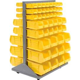 Global Industrial Mobile Floor Rack w/ 48(C), 24(D), 24(F) Yellow Bins, 36"W x 25-1/2"D x 55"H
