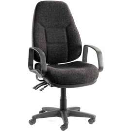 Interion Task Chair With High Back & Fixed Arms, Fabric, Black