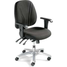 Interion Multifunction Chair With Mid Back, Adjustable Arms, Fabric, Black Seat/Silver Base