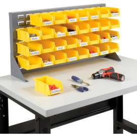 Global Industrial Louvered Bench Rack 36"W x 20"H - 32 of Yellow Premium Stacking Bins