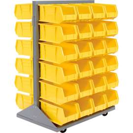 Global Industrial Double Sided Mobile Floor Rack w/ 48(F) Yellow Bins, 36"W x 25-1/2"D x 55"H