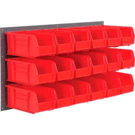 Global Industrial Wall Bin Rack Panel 36 x19 - 18 Red 5-1/2x11x5 Stacking Bins