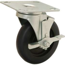 Global Industrial Medium Duty 5" Polyurethane Swivel Plate Caster with Brake - 250 Lb. Cap.