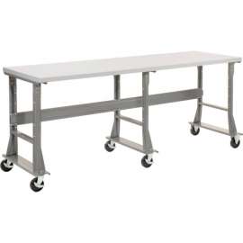 Global Industrial 96 x 30 Mobile Fixed Height Flared Leg Workbench - Laminate Square Edge Gray