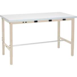 Global Industrial 48 x 30 Adjustable Height Workbench - Power Apron, Plastic Square Edge Tan