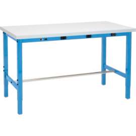 Global Industrial 96 x 36 Adjustable Height Workbench - Power Apron, ESD Square Edge Blue