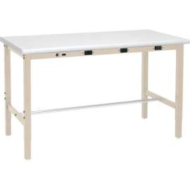 Global Industrial 48 x 30 Adjustable Height Workbench - Power Apron, Plastic Safety Edge Tan