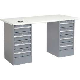 Global Industrial 72"W x 30"D Pedestal Workbench - 8 Drawers, ESD Safety Edge - Gray